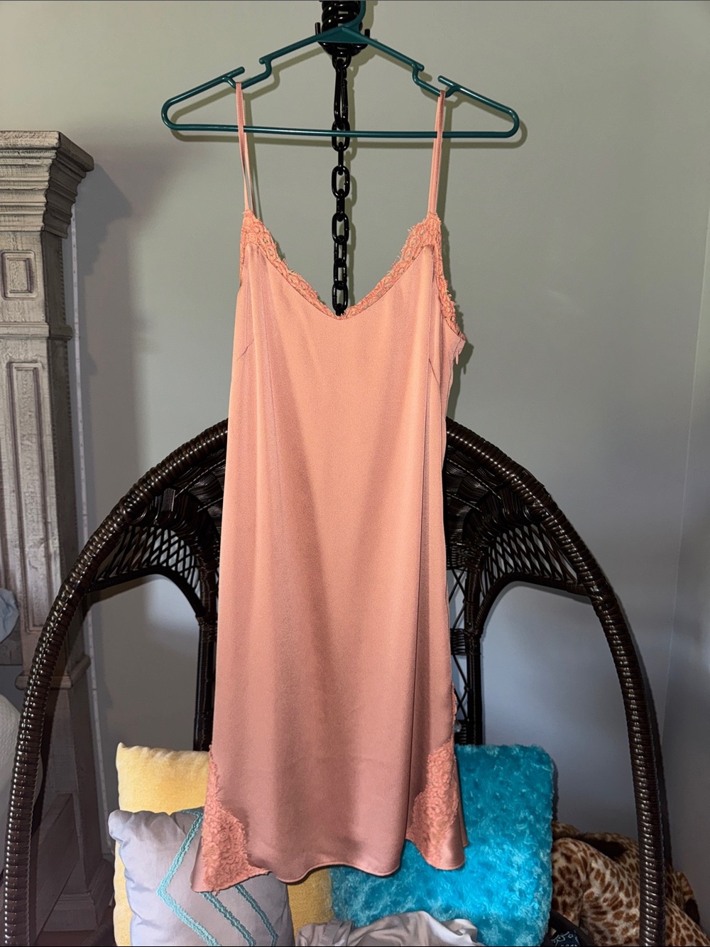 Light Peach Lace-Trim Slip Dress for Women